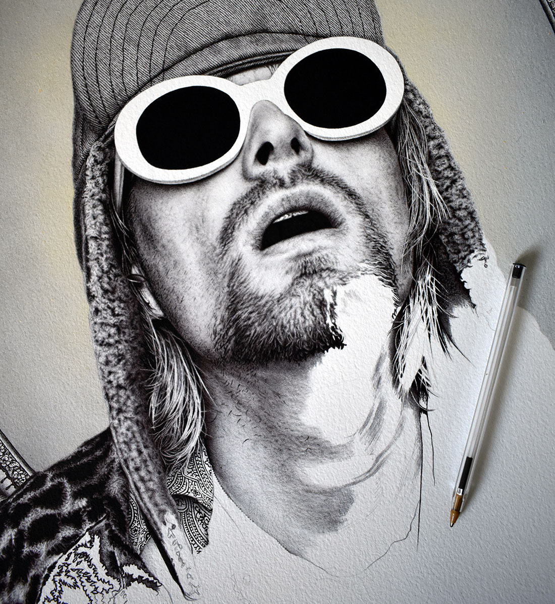 Drawing Kurt Cobain using pens (ballpoint biro)